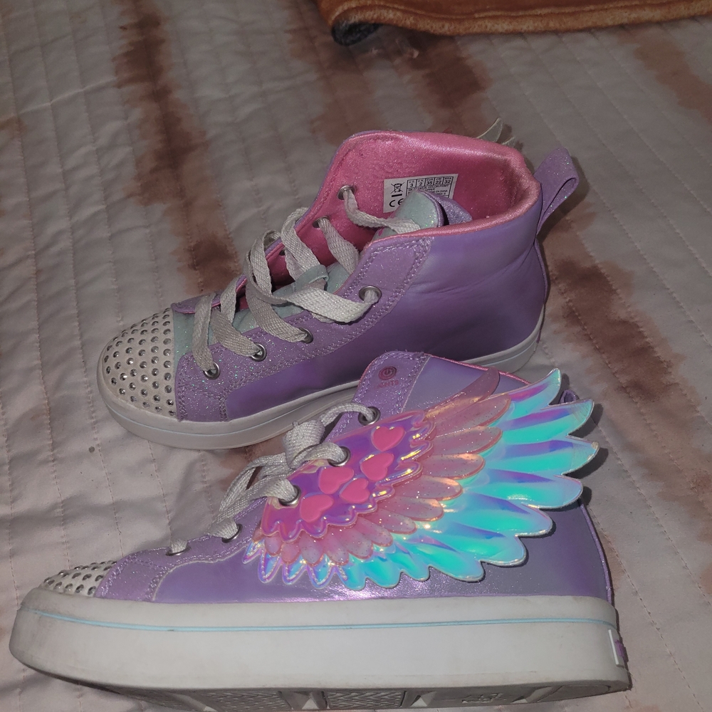 Kids Skechers Twinkle Toes Iridescent Wing Sneakers - Lavender and Pink Size 3y